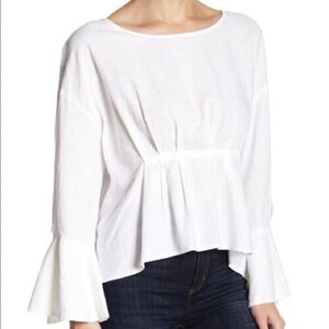 Abound White Linen Pleated Top with Bell Sleeves XXS NWT